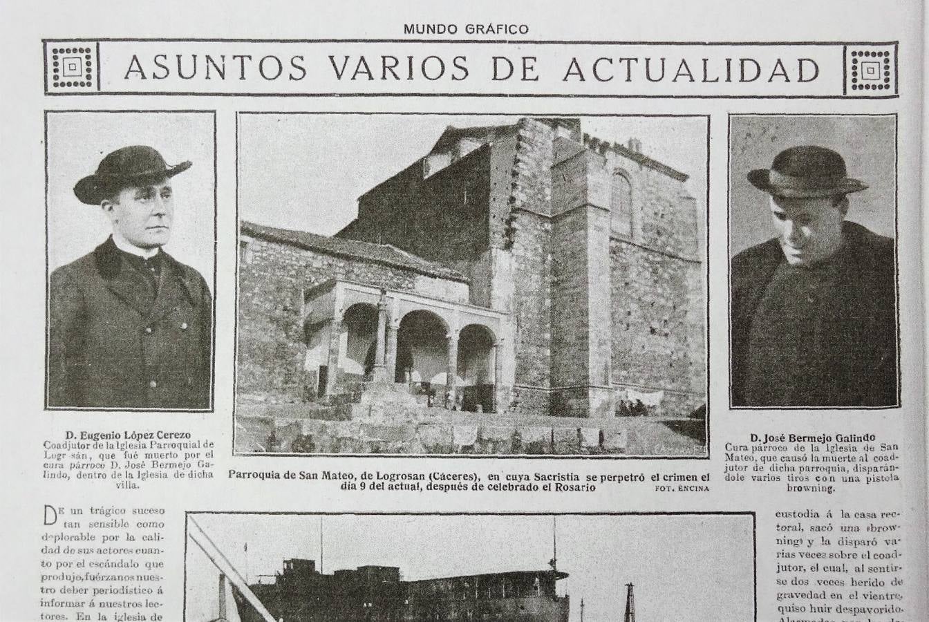 Noticia del crimen, con las fotos del cura asesinado, la iglesia en la que ocurrió, y el párroco asesino.
