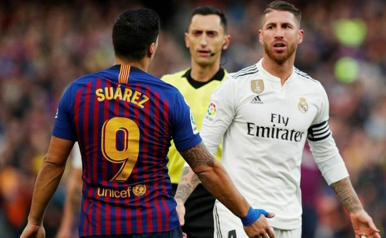 Luis Suárez y Sergio Ramos en un clásico. 