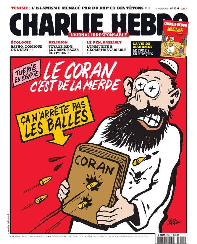 Portada de Carlie Hebdo: “El Corán es una mierda. No detiene las balas”. 