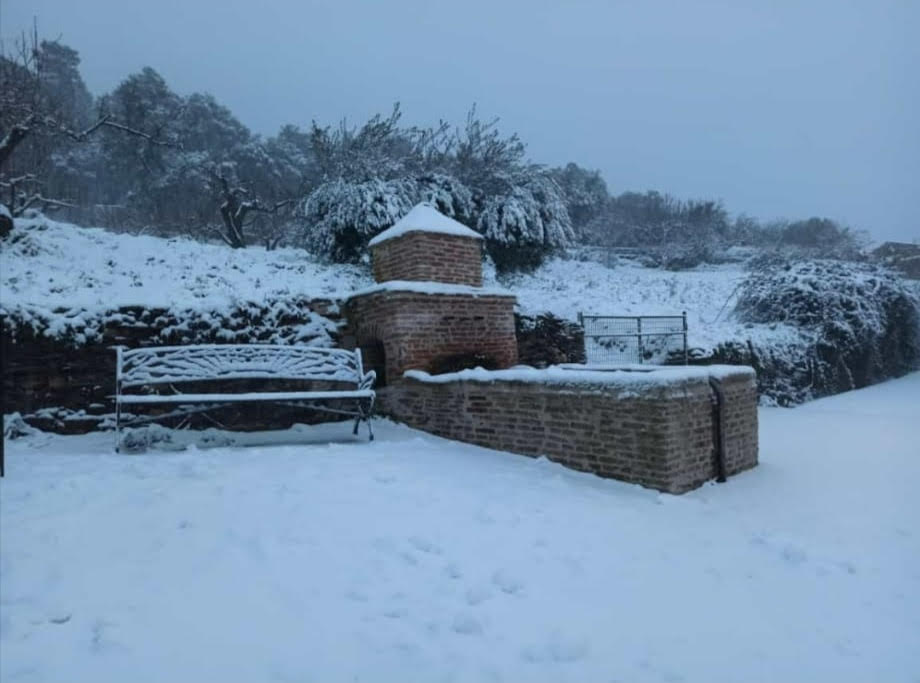 Nieve en la Finca El Dehesón. Charca de la finca al lado De la Fuente Potargo