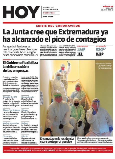 Imagen - Portada del 1 de abril de 2020. 