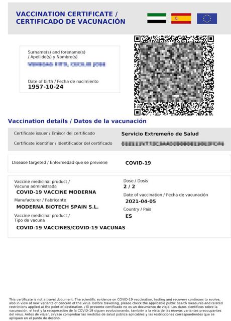 Imagen - Un certificado de vacunación, obtenido este lunes en Extremadura, para viajar con menos controles. J. R