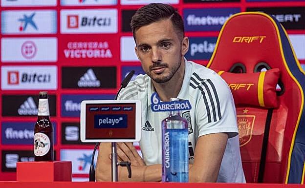 Rueda de prensa de Pablo Sarabia este jueves.