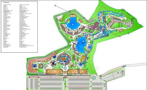 Plano del parque acuático proyectado en Casar de Cáceres. 