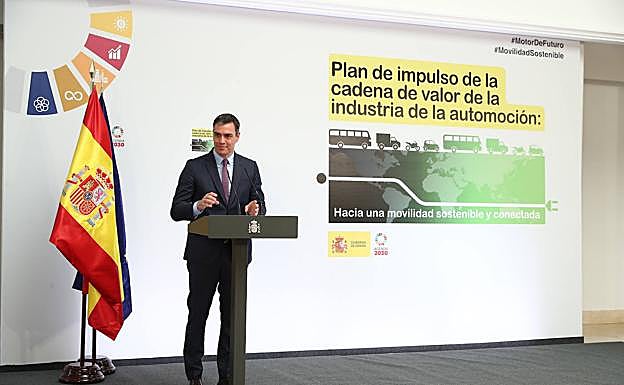 El presidente del Gobierno, Pedro Sánchez, en la presentación del PERTE del coche eléctrico. 