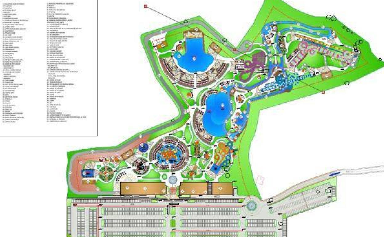 Plano del parque acuático proyectado en Casar de Cáceres.