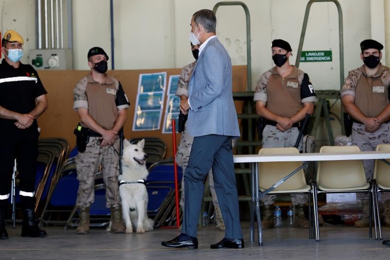 El rey Felipe VI agradece su esfuerzo a los soldados, durante su visita a la base de Torrejón.