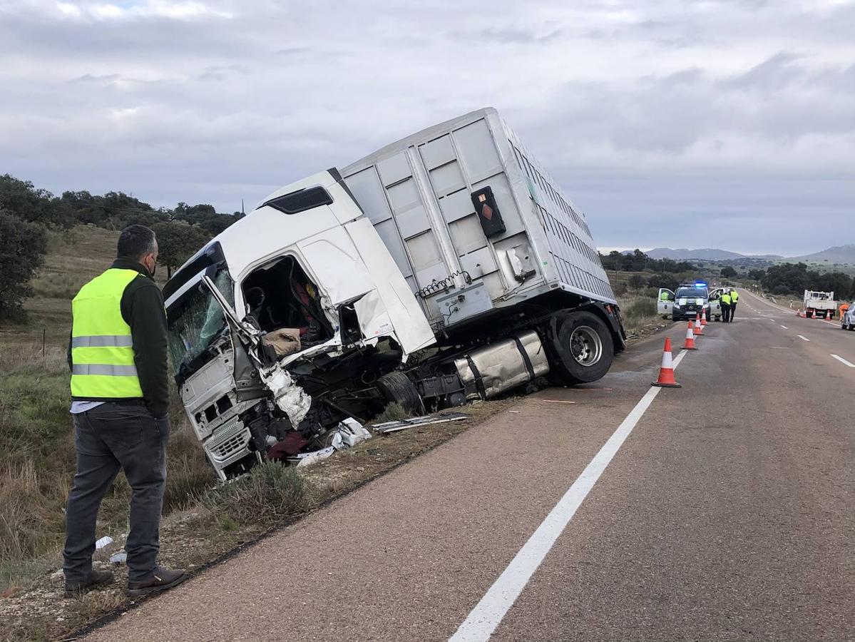 Fotos: Muere el conductor de una furgoneta tras el choque con un camión en La Haba