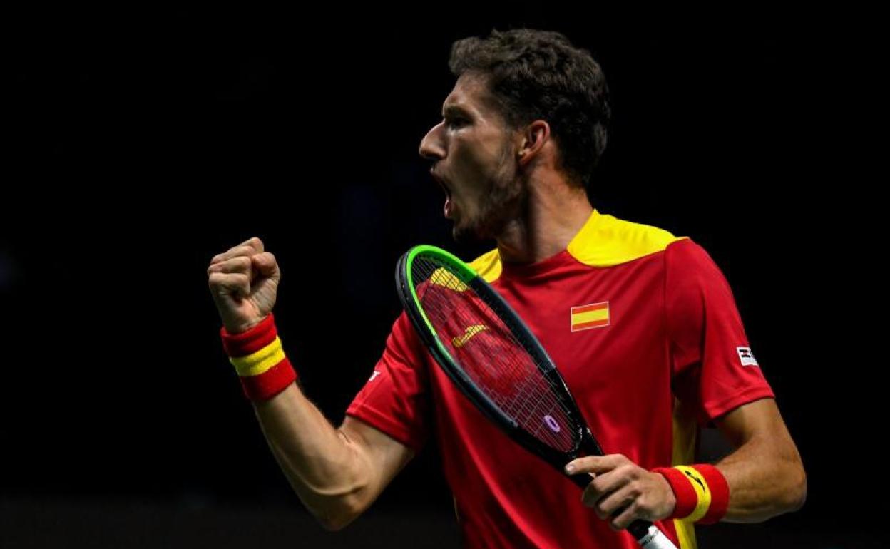 Pablo Carreño celebra el triunfo frente a Emilio Gómez.