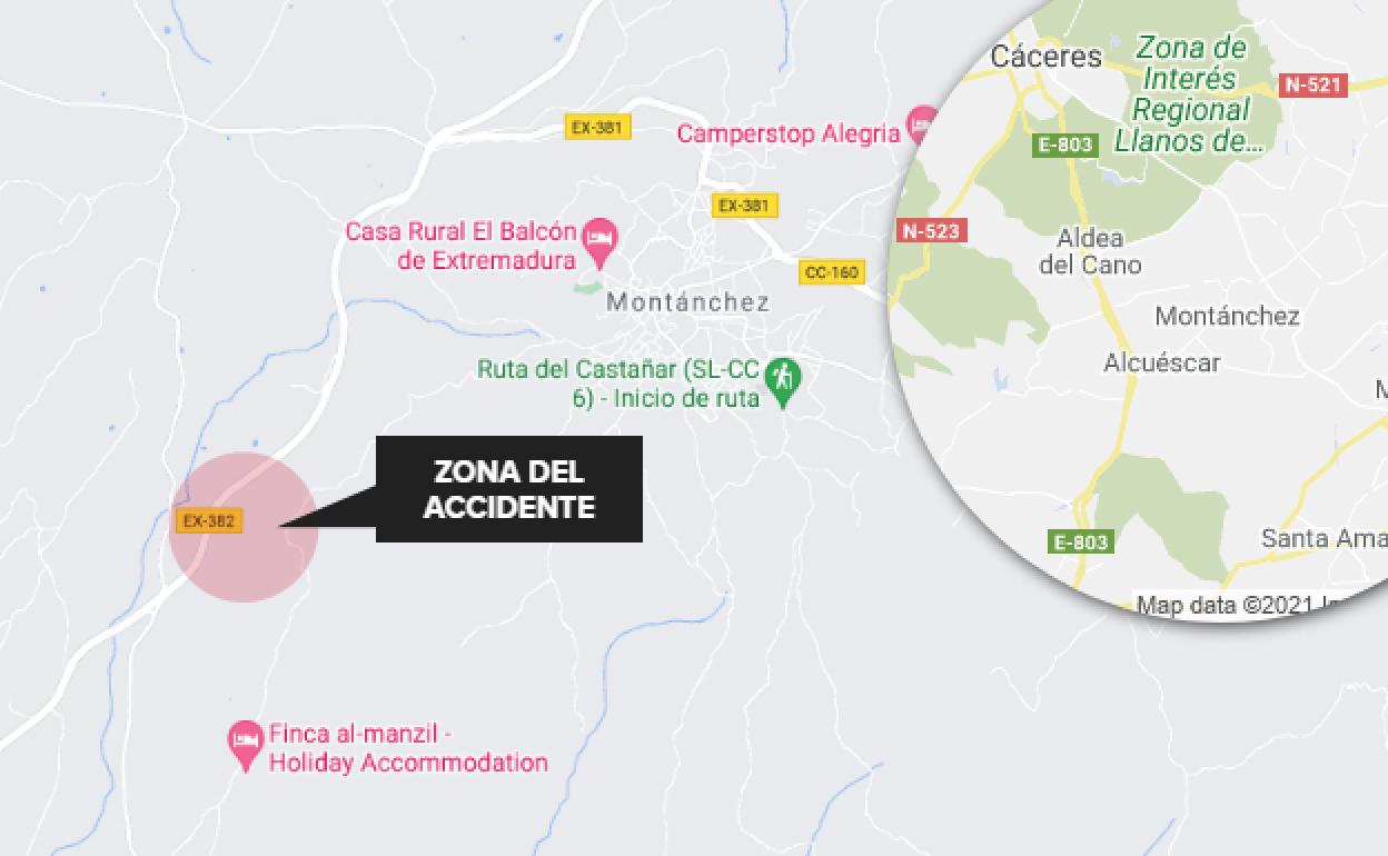 Sucesos en Extremadura: Cinco heridos, dos de ellos niños, en la colisión de un turismo y un tractor en Montánchez