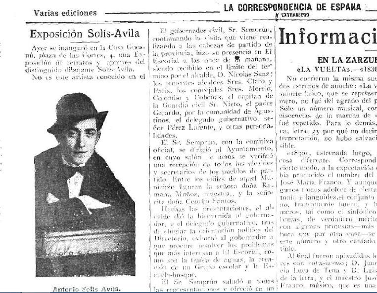 Recorte de 'La Correspondencia de España' del 11 de junio de 1925, con la noticia de una exposición del pintor, que entonces tenía 30 años