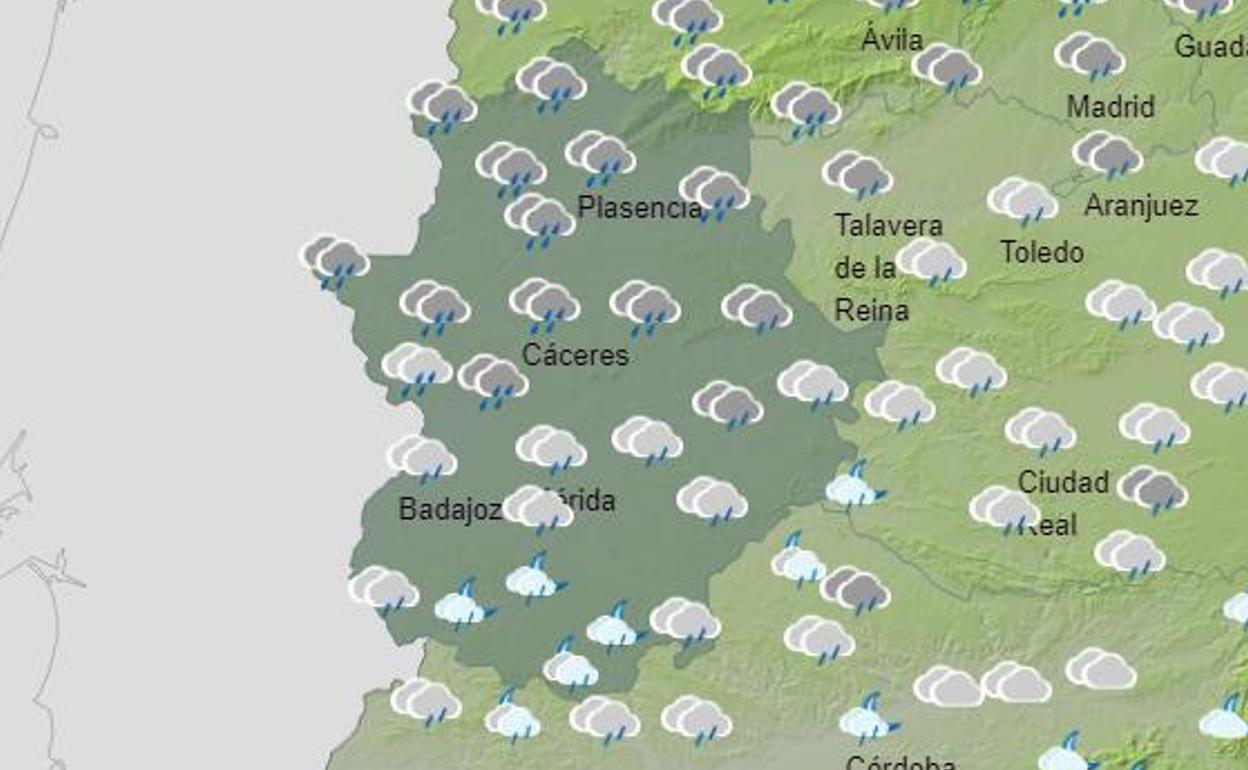 Mapa de previsión de la Aemet para el domingo por la tarde.