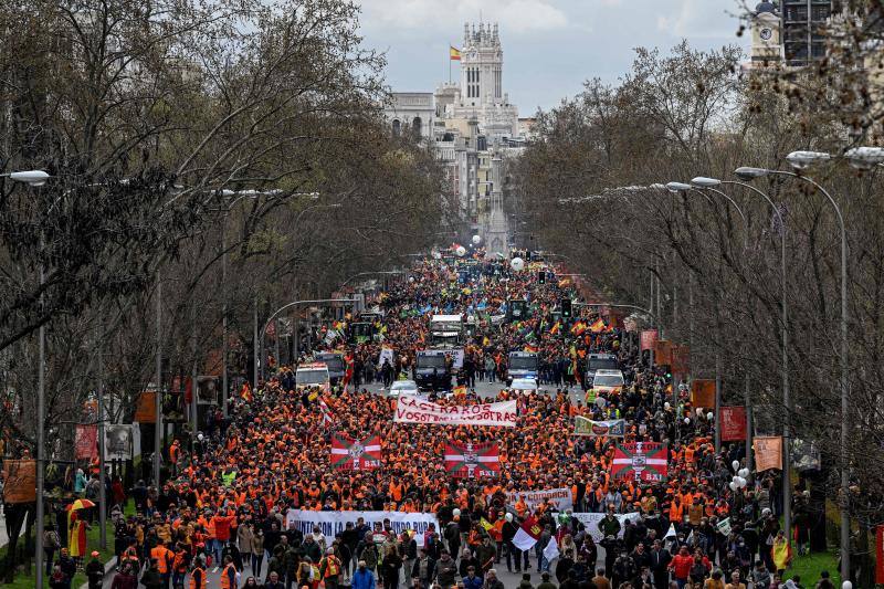 Diferentes profesiones y diferentes orígenes, porque hoy en la principal arteria de Madrid es imposible no encontrar la bandera de una comunidad autónoma, aunque predominan las enseñas nacionales y los estandartes de los gigantes sindicales del campo, COAG, ASAJA y UPA.