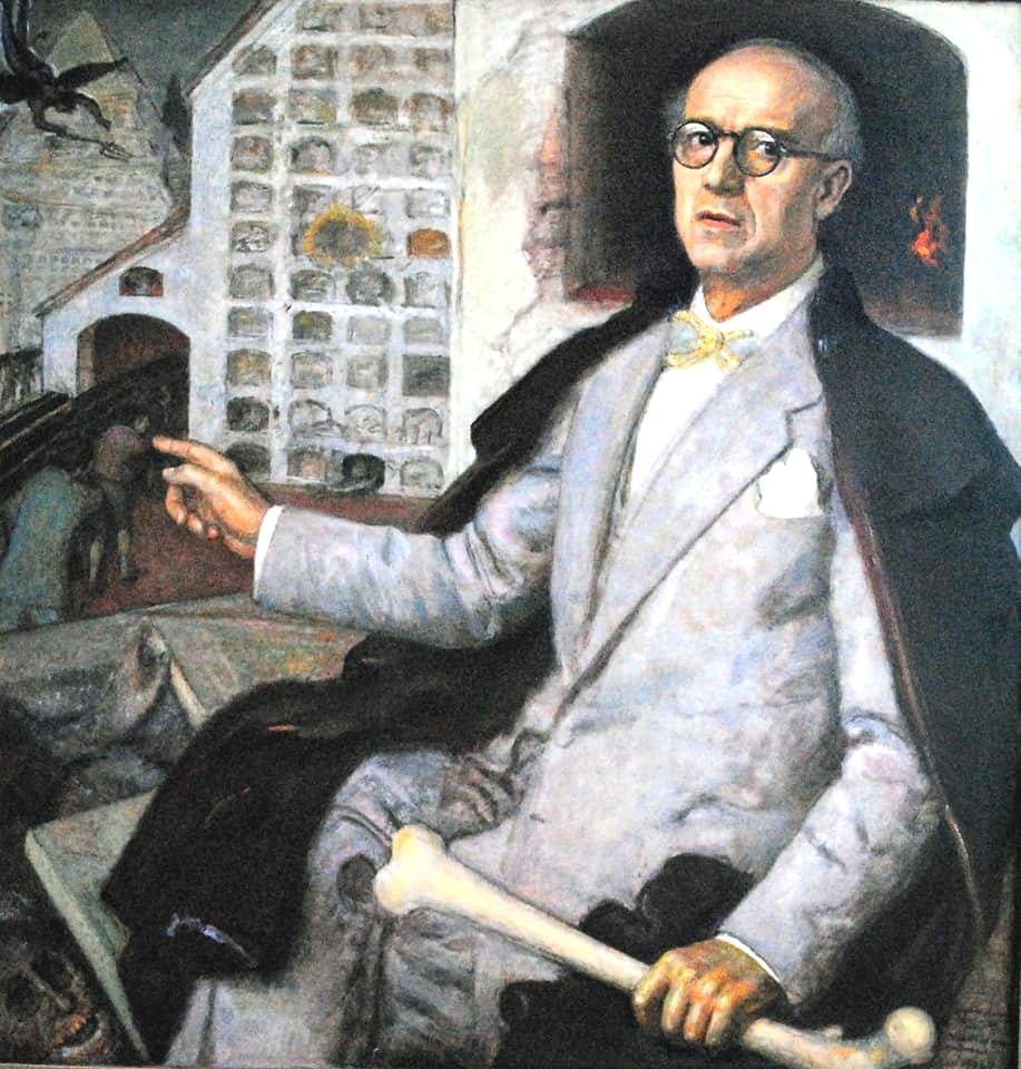 Autorretrato de Eugenio Hermoso en su cuadro 'Entierro de la pintura'.