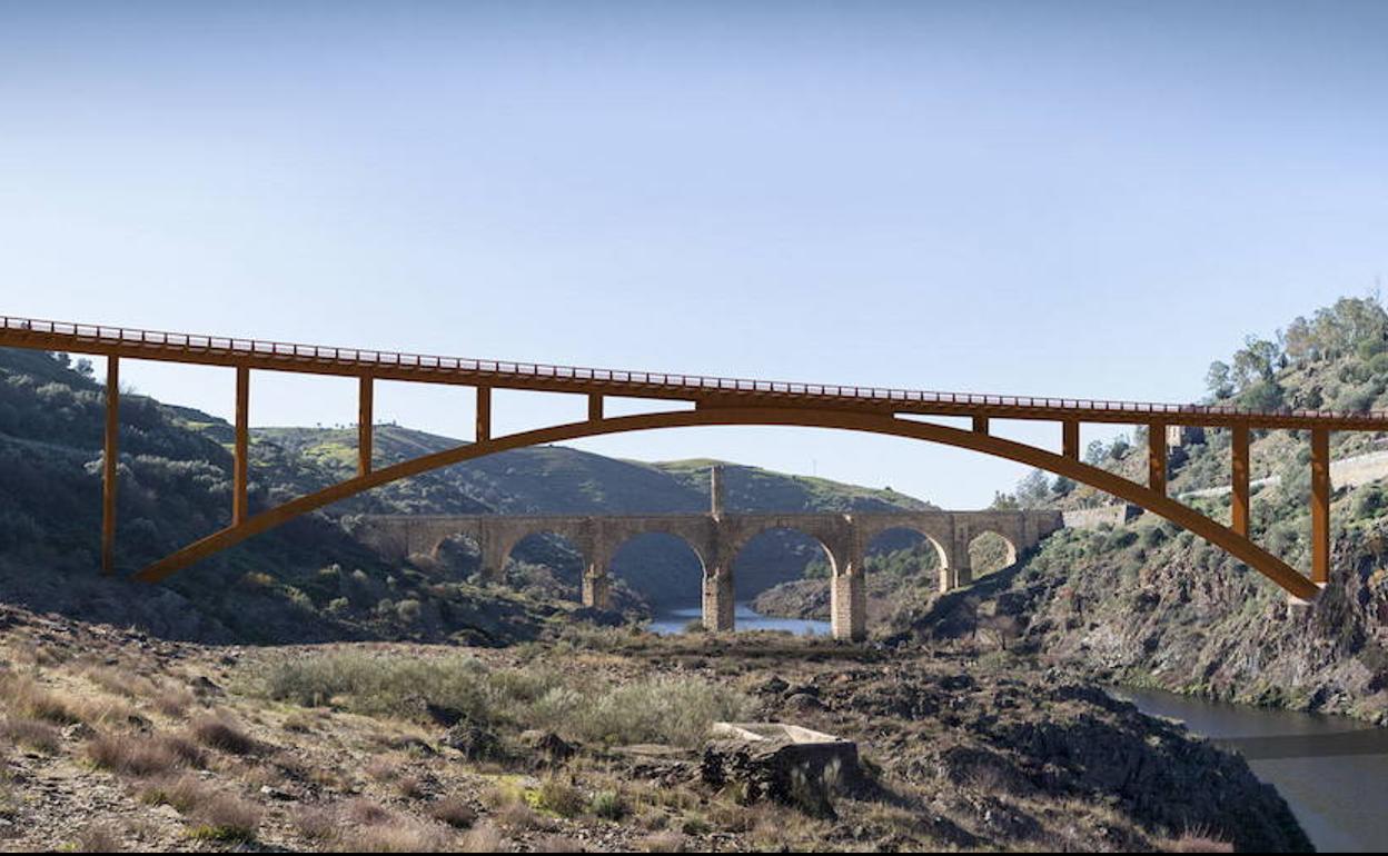 Simulación de cómo quedará el nuevo puente que se construirá en Alcántara. 