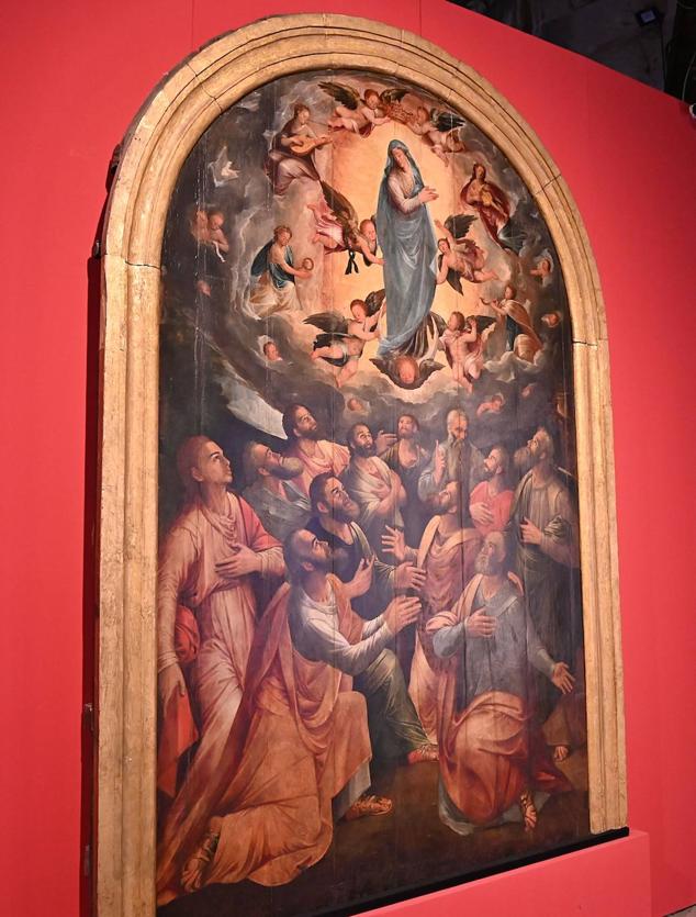 Retablo de la Asunción, hecho en 1561 por Jorge de la Rúa y Juan Flores, de la iglesia de San Nicolás de Plasencia, que ha sido restaurado para ser expuesto en Las Edades del Hombre.