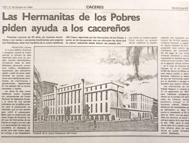 El 27 de octubre de 1983 se publicaba que la nueva residencia estaba cerca de ser inaugurada. La imagen de la fachada ya era disntinta.