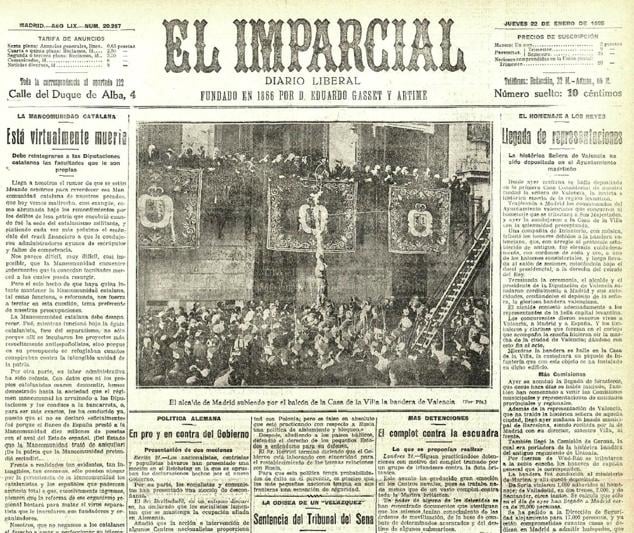 Portada de El Imparcial, periódico en el que empezó a trabajar Felipe Trigo, pero lo dejó por culpa de Eduardo de Palacio.