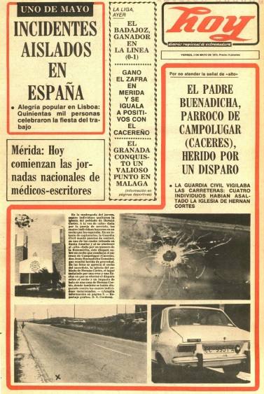 Portada del Diario HOY del 2 de mayo de 1975 con la noticia del suceso.