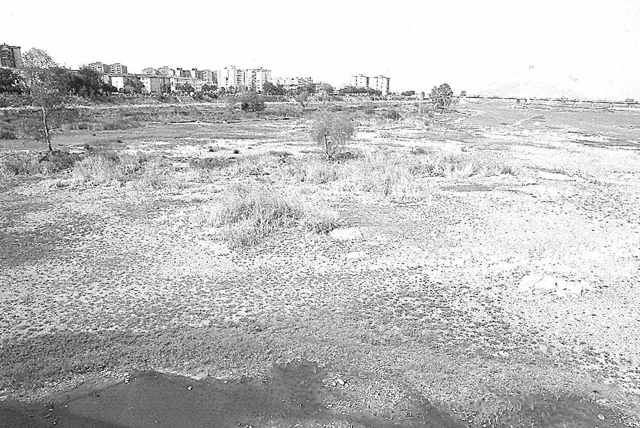 Río Guadiana, prácticamente sin agua, a su paso por Badajoz