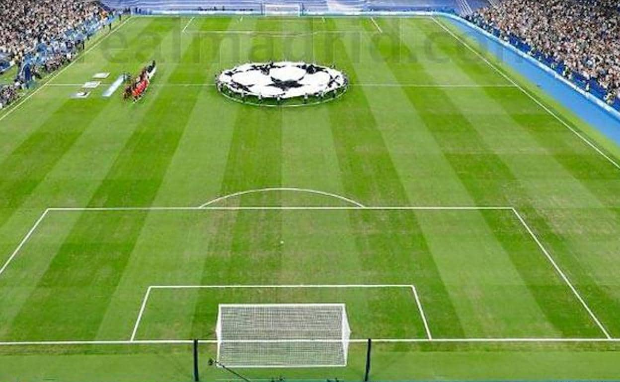 Imagen donde se aprecia el estado del césped del Santiago Bernabéu. 