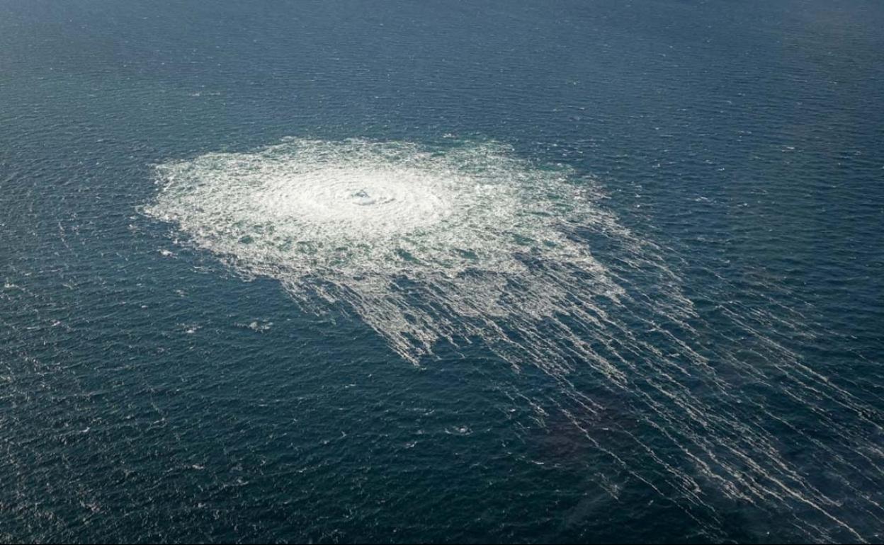 Imagen de las burbujas de gas por la rotura en el mar Báltico. 