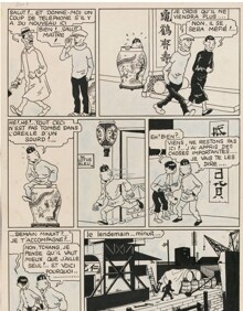 Imagen secundaria 2 - Imágenes y viñetas originales de Hergé presentes en la muestra. 
