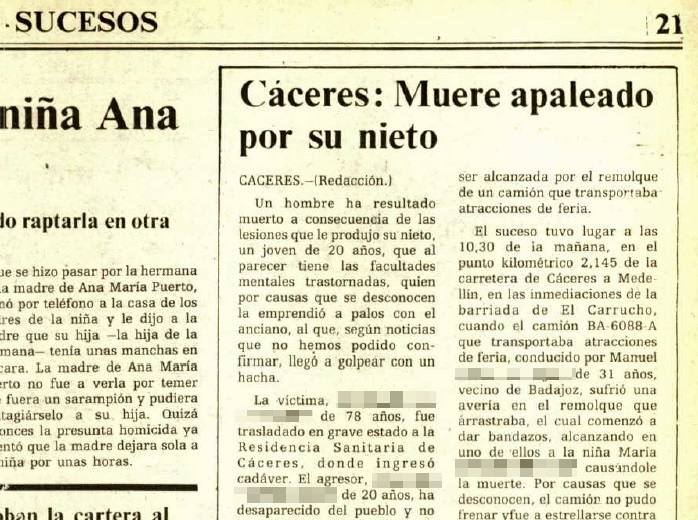 Noticia del crimen en el Diario HOY del 14 de julio de 1981.