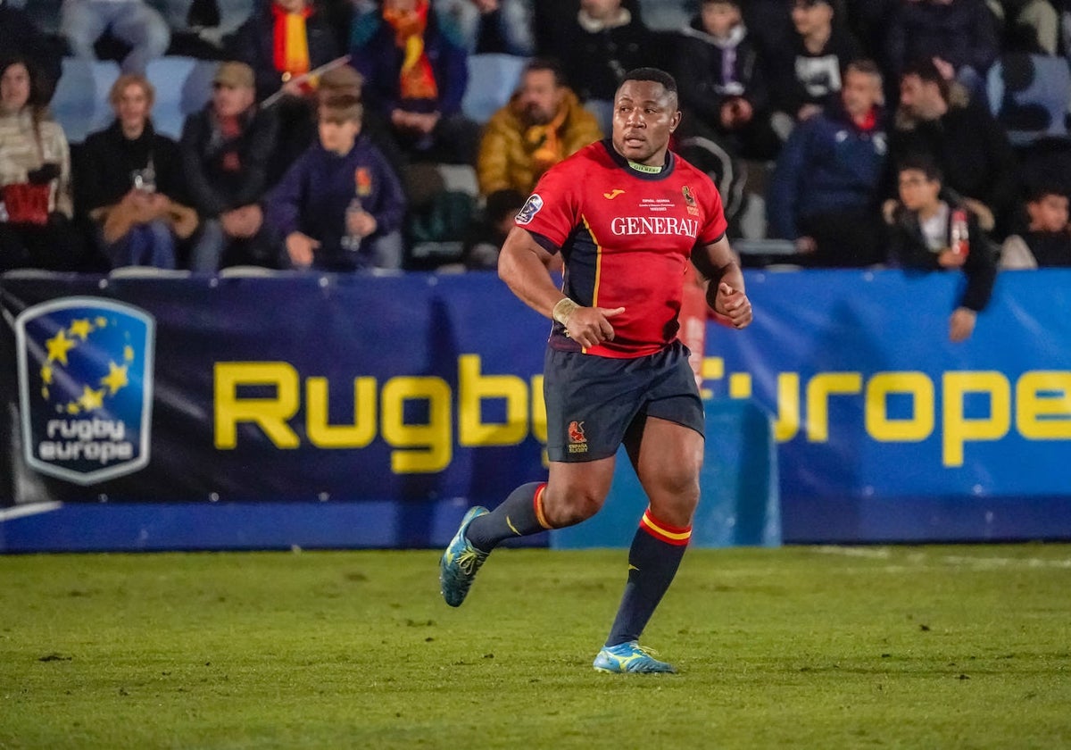 Thierry, en un partido con la selección española de rugby.