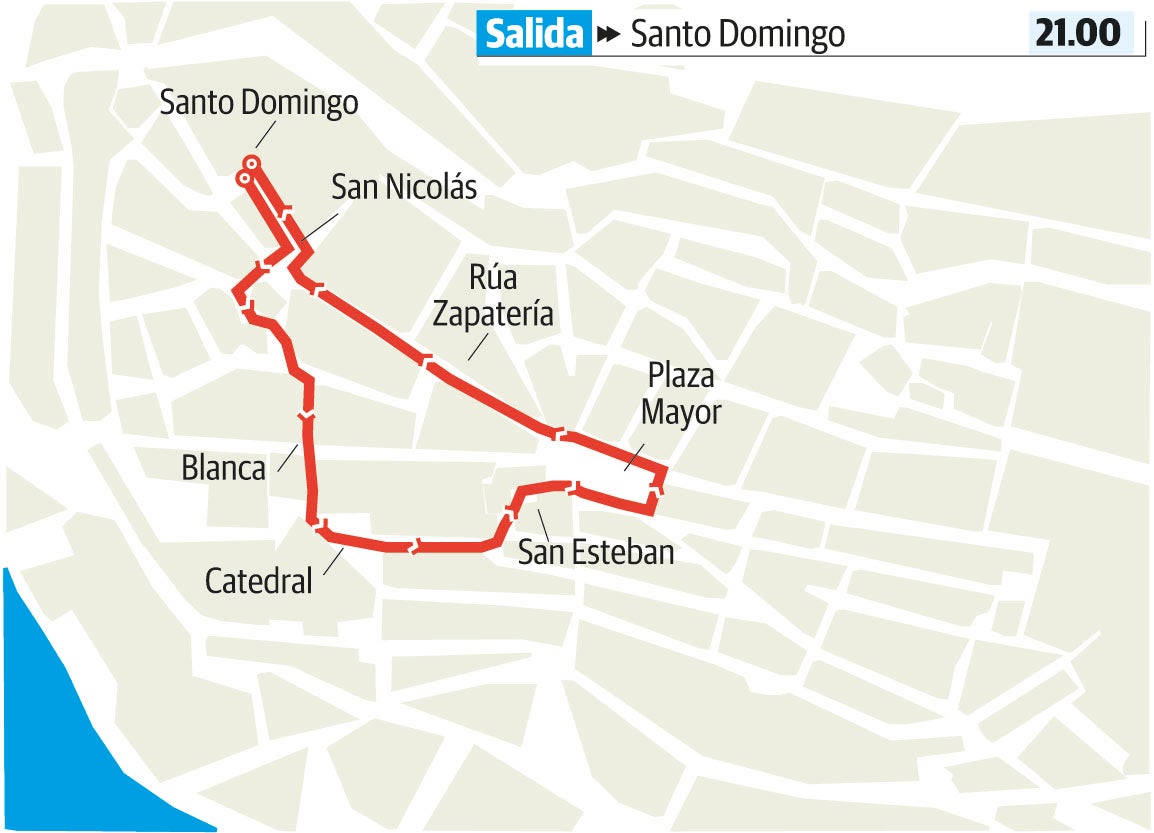 Recorrido de la procesión del Lunes Santo a cargo de la Hermandad de La Pasión.