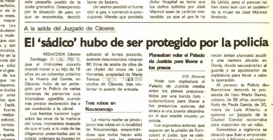 Noticia del intento de linchamiento del ‘sádico de Cáceres’.