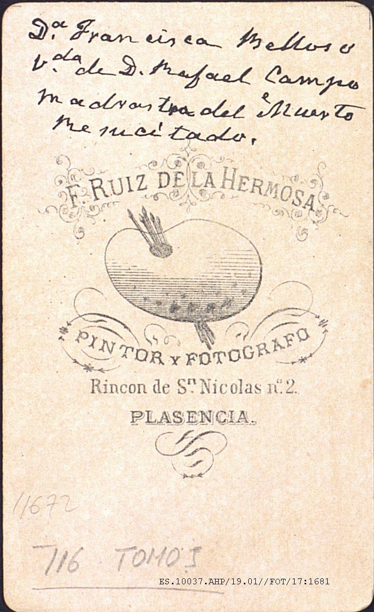 Reverso de la fotografía de Francisca Belloso.