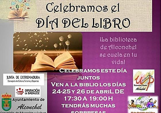 Cartel del Ayuntamiento de Alconchel con motivo del Día del Libro.