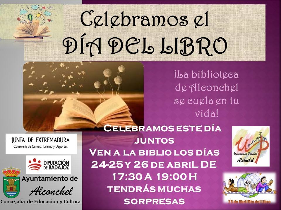 Cartel del Ayuntamiento de Alconchel con motivo del Día del Libro.