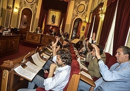 Votación en el último pleno municipal.