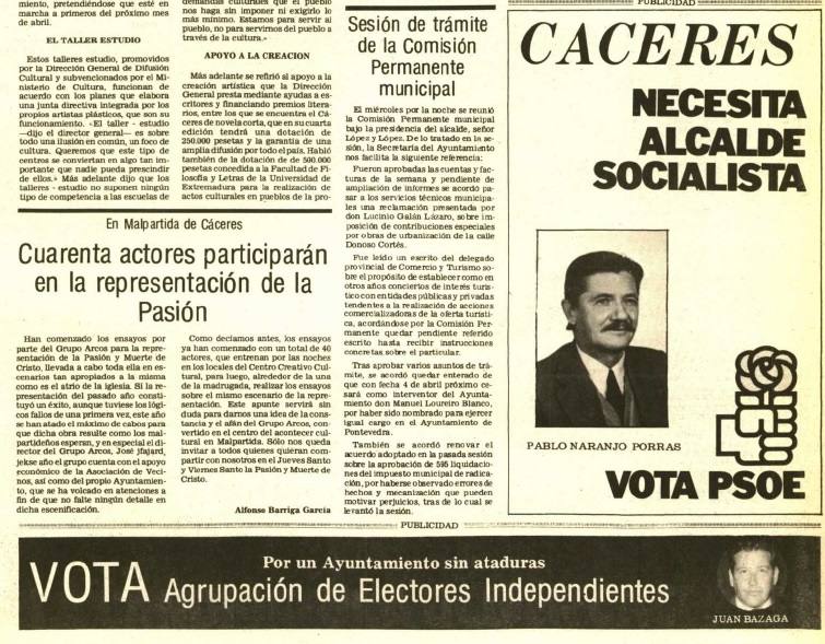 Publicidad del candidato socialista Pablo Naranjo y del independiente Bazaga.