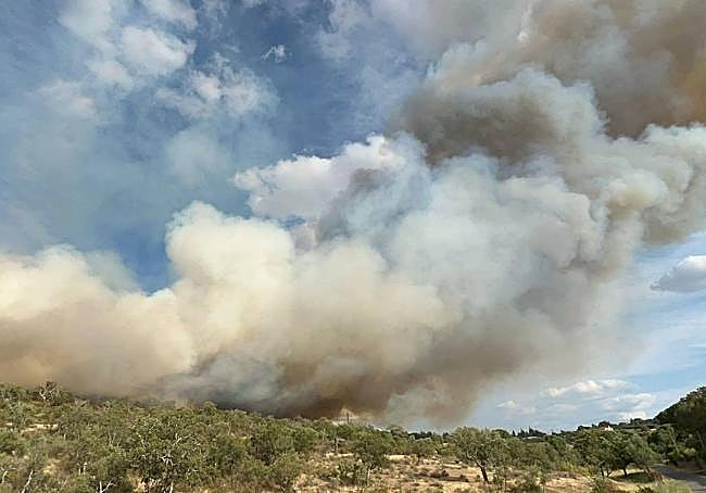 Incendio registrado este lunes en Sierra de Fuentes.