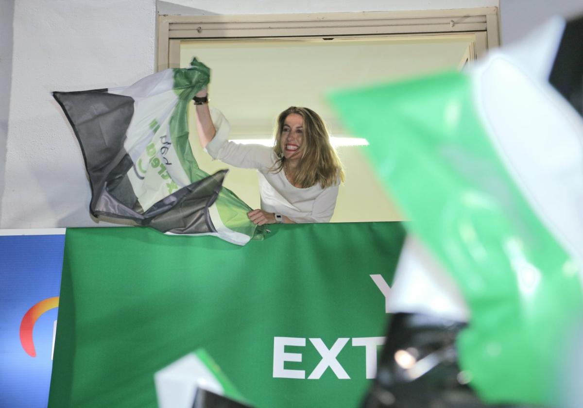 María Guardiola el pasado domingo en la sede del PP, en Mérida, tras conocer el resultado en las autonómicas.