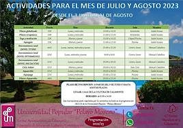 La UP Pelayo Moreno informa sobre la oferta deportiva para julio y agosto