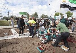 Concentración de los productores de cerezas frente a la Consejería de Agricultura
