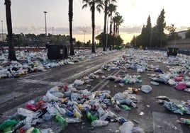 Basura acumulada en Entrepuentes este domingo a primera hora, tras Los Palomos.