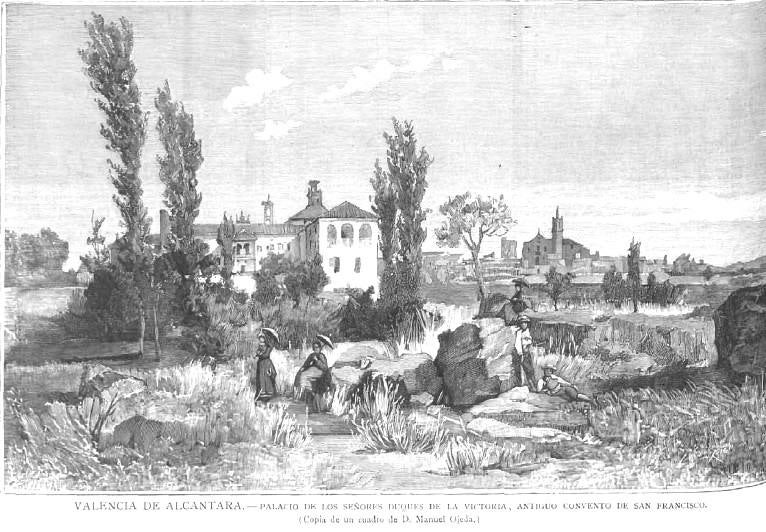 Dibujo del Convento de Montesino de Valencia de Alcántara, publicado en 1881 en La Ilustración Española y Americana.