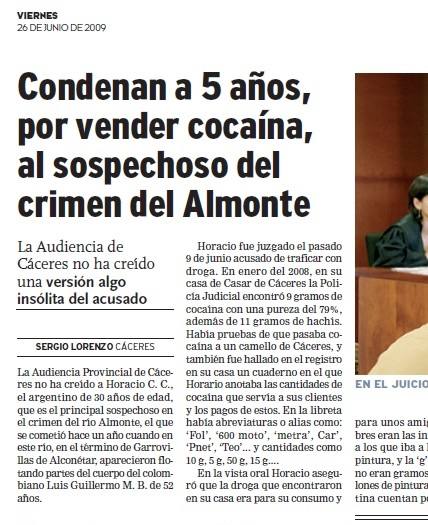 Horacio fue condenado a cinco años por dedicarse a vender cocaína en Cáceres.
