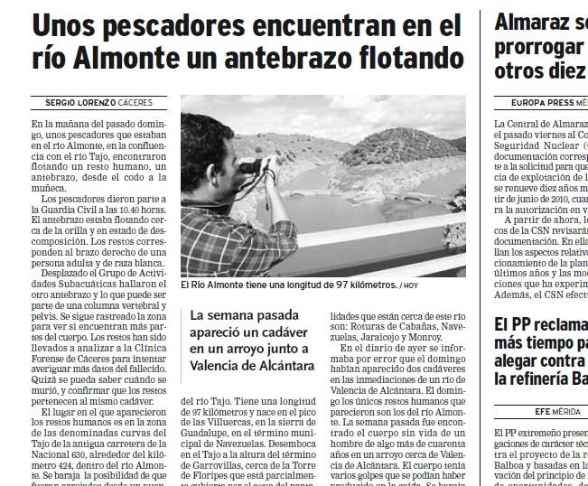 Primera noticia del suceso, que se publicó en el Diario HOY el 10 de junio de 2008.