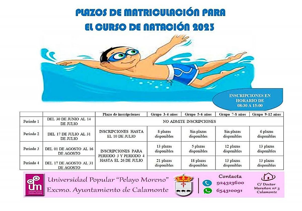 Abiertos los plazos para las matriculaciones de los cursos de natación