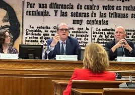 Ángel Gabilondo (en el centro de la mesa), en una comparecencia reciente en el Senado.