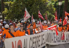 Manifestación de protesta celebrada en junio de 2016 en Badajoz por el cierre de la mina Aguablanca.
