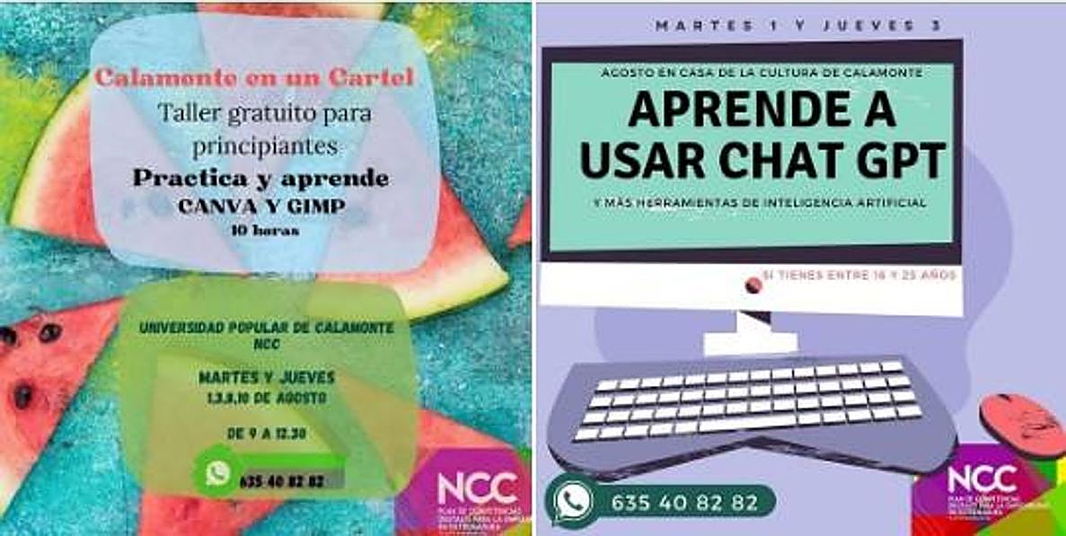 Nuevos talleres en el NCC de Calamonte para el mes de agosto