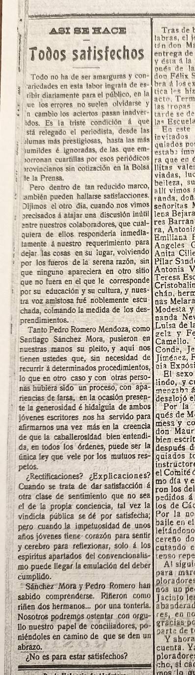 La prensa medió para solucionar las diferencias entre Pedro Romero y Sánchez Mora.