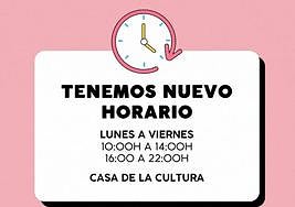 La Casa de Cultura vuelve al horario de invierno